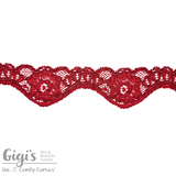 Lace, Stretch Lace, 1" Red Scalloped Floral Stretch Lace Edge, 1 inch per yard