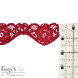 Lace, Stretch Lace, 1" Red Scalloped Floral Stretch Lace Edge, 1 inch per yard