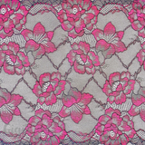 Lace, Stretch Lace, 9" Black Lace with Fuchsia Flowers Stretch Lace, 9 inch