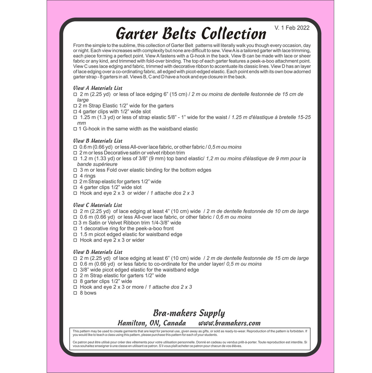 Garter Belts Pattern, Bra-Makers Supply Gigis Bra Supply