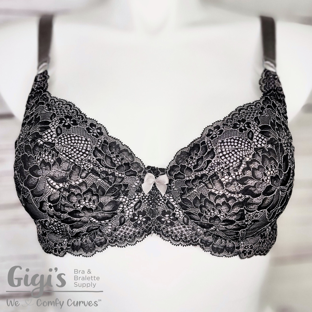 Black and Silver Floral Amethyst Bra | Gigis Bra Supply