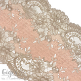 Lace, Stretch Lace, 6" Taupe and Shell Pink Floral Stretch Lace, 6 inch