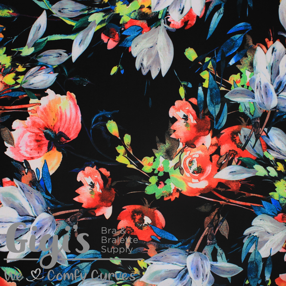 Fabric, Scuba Print Fabric, Tropical Floral Scuba Fabric per 1/2 yard