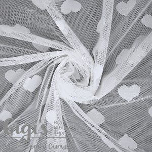Fabric, Stretch Tulle Fabric, Hearts on Tulle Stretch Fabric 1/2 Yard
