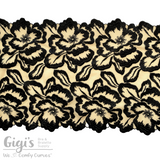 Lace, Stretch Lace, 7" Beige with Brushed Black Flowers Stretch Lace, 7 inch