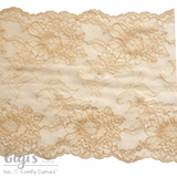 Lace, Stretch Lace, 9" Beige with Ivory Floral Shimmer Stretch Lace, 9 inch