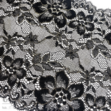 Lace, Stretch Lace, 6" Black Floral with Gold Stretch Lace, 6 inch