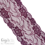 Lace, Stretch Lace, 6" Black Cherry Floral Stretch Lace, 6 inch