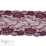 Lace, Stretch Lace, 6" Black Cherry Floral Stretch Lace, 6 inch