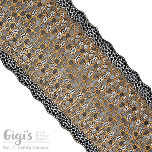 Lace, Stretch Lace, 7" Black Copper Leopard Stretch Lace, 7 inch