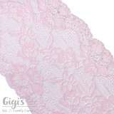 Lace, Stretch Lace, 6" Pink Floral Stretch Lace, 6 inch