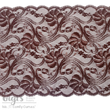 Lace, Stretch Lace, 9" Chocolate Floral Stretch Lace, 9 inch