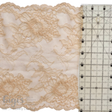 Lace, Stretch Lace, 9" Beige with Ivory Floral Shimmer Stretch Lace, 9 inch - Gigis Bra Supply