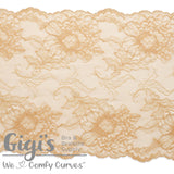 Lace, Stretch Lace, 9" Beige with Ivory Floral Shimmer Stretch Lace, 9 inch - Gigis Bra Supply