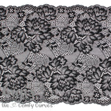 Lace, Stretch Lace, 9" Black with Silver Floral Stretch Lace, 9 inch - Gigis Bra Supply