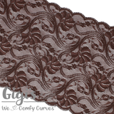 Lace, Stretch Lace, 9" Chocolate Floral Stretch Lace, 9 inch