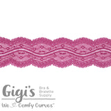 Dark Fuchsia, Lace, Stretch Lace, 2" Floral Galloon Stretch Lace, 2 inch - Gigis Bra Supply