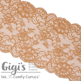 Lace, Stretch Lace, 6" Beige Light Caramel Floral Lace, 6 inch
