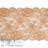 Lace, Stretch Lace, 6" Beige Light Caramel Floral Lace, 6 inch