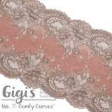 Lace, Stretch Lace, 6" Taupe and Shell Pink Floral Stretch Lace, 6 inch - Gigis Bra Supply