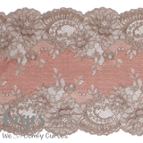 Lace, Stretch Lace, 6" Taupe and Shell Pink Floral Stretch Lace, 6 inch - Gigis Bra Supply