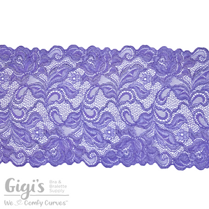 Lace, Stretch Lace, 6" Bright Lilac Floral Stretch Lace, 6 inch