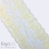 Lace, Stretch Lace, 6" Pale Yellow Floral Stretch Lace, 6 inch
