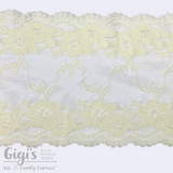 Lace, Stretch Lace, 6" Pale Yellow Floral Stretch Lace, 6 inch