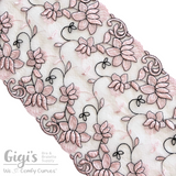 Lace, Rigid Lace, 8" Pink Floral with Black Outline Rigid Lace, ~8 inch