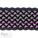Lace, Stretch Lace, 5" Deep Pink Black Hearts Stretch Lace 5 inch