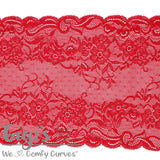 Lace, Stretch Lace, 8" Red Floral Stretch Lace, 8 inch - Gigis Bra Supply