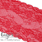 Lace, Stretch Lace, 8" Red Floral Stretch Lace, 8 inch - Gigis Bra Supply