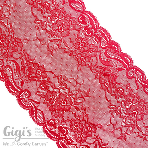 Lace, Stretch Lace, 8" Red Floral Stretch Lace, 8 inch