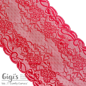 Lace, Stretch Lace, 8" Red Floral Stretch Lace, 8 inch