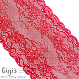 Lace, Stretch Lace, 8" Red Floral Stretch Lace, 8 inch