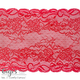 Lace, Stretch Lace, 8" Red Floral Stretch Lace, 8 inch