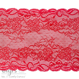 Lace, Stretch Lace, 8" Red Floral Stretch Lace, 8 inch