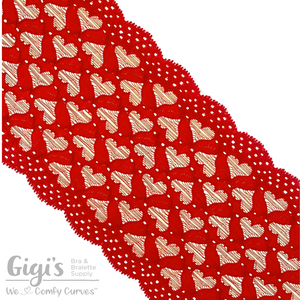 Lace, Stretch Lace, 5" Gold Red Hearts Stretch Lace 5 inch