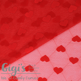 Fabric, Stretch Tulle Fabric, Hearts on Tulle Stretch Fabric 1/2 Yard