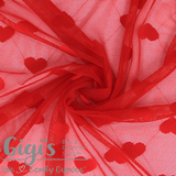 Fabric, Stretch Tulle Fabric, Hearts on Tulle Stretch Fabric 1/2 Yard