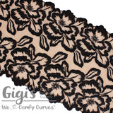 Beige with Brushed Black Flowers, 7", Beige, Lace, Rigid Lace, per 1 yard - Gigi's Bra Supply
