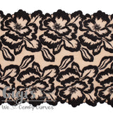 Beige with Brushed Black Flowers, 7", Beige, Lace, Rigid Lace, per 1 yard - Gigi's Bra Supply