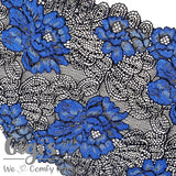 Lace, Stretch Lace, 8" Black and Royal Blue Stretch Lace, 8 inch