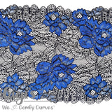 Lace, Stretch Lace, 8" Black and Royal Blue Stretch Lace, 8 inch