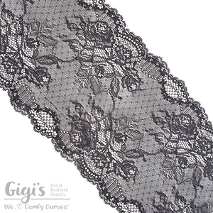 Lace, Stretch Lace, 6" Smoky Blue Gray Floral Stretch Lace, 6 inch