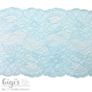 Lace, Stretch Lace, 6" Sterling Blue Floral Stretch Lace, 6 inch