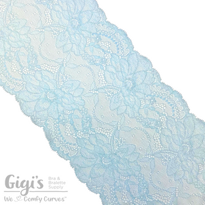 Lace, Stretch Lace, 6" Sterling Blue Floral Stretch Lace, 6 inch