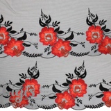 Tulle, Crimson Scarlet Midnight Floral Tulle, 9.5"