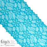 Lace, Stretch Lace, 6" Turquoise Floral Stretch Lace, 6 inch