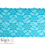 Lace, Stretch Lace, 6" Turquoise Floral Stretch Lace, 6 inch